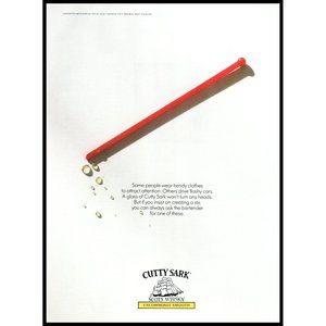 1992 Cutty Sark Scotch Whisky Vintage Print Ad Red Stir Swizzle Stick Wall Art